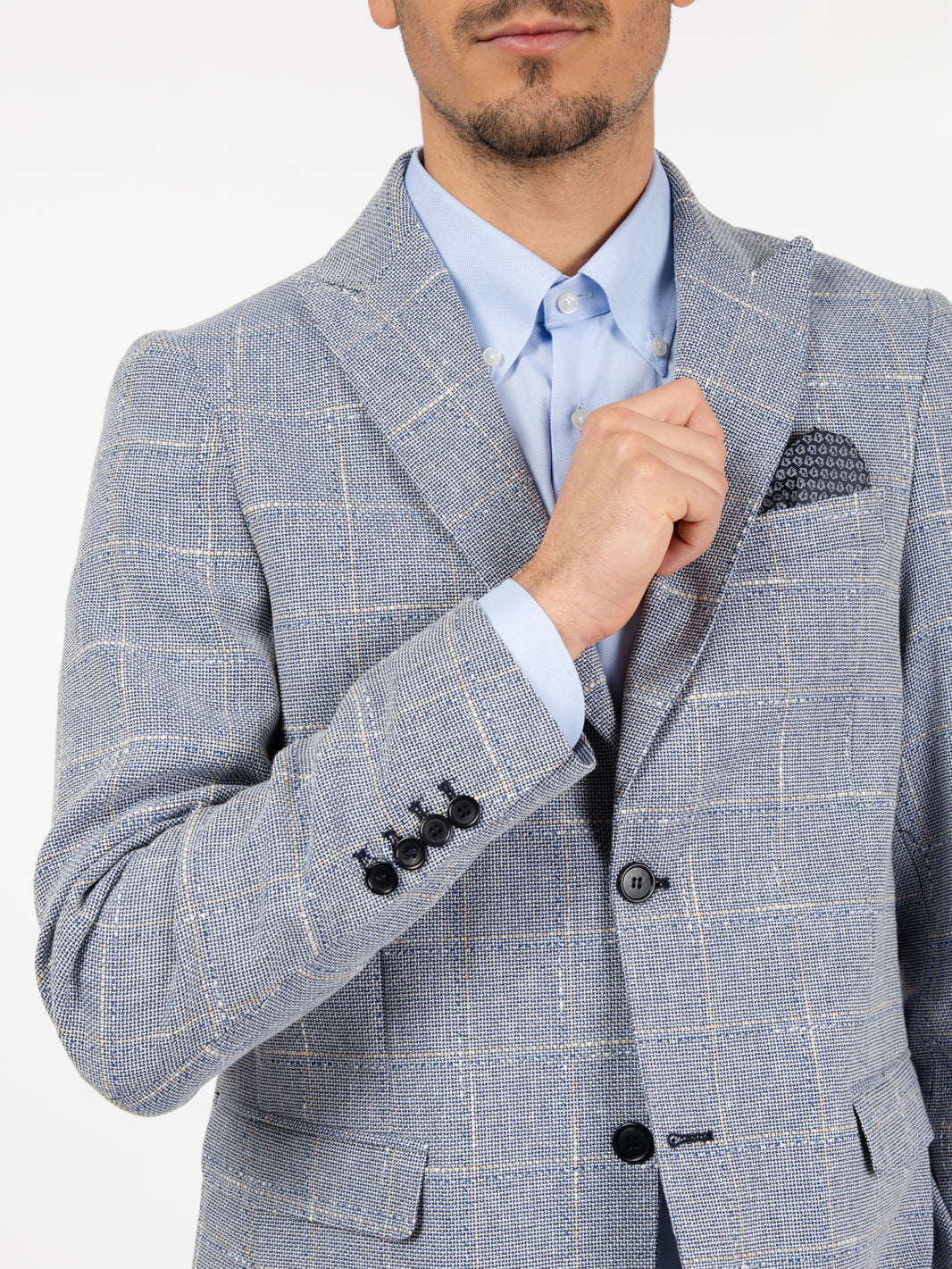 Blazer monopetto a quadri blu