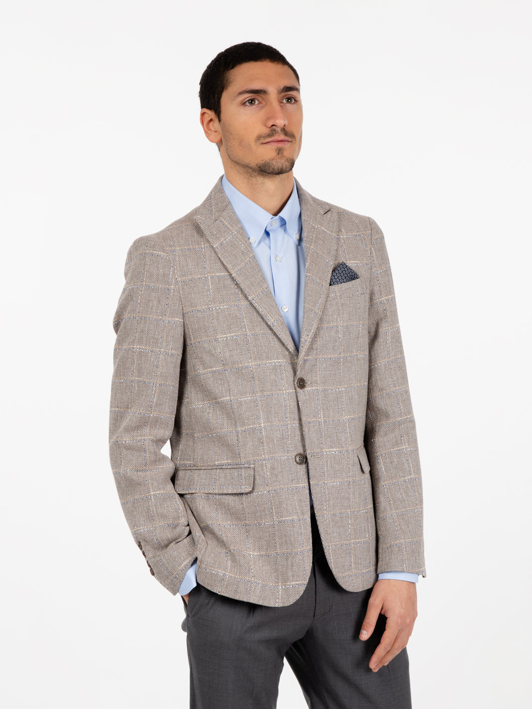 Blazer monopetto a quadri moro