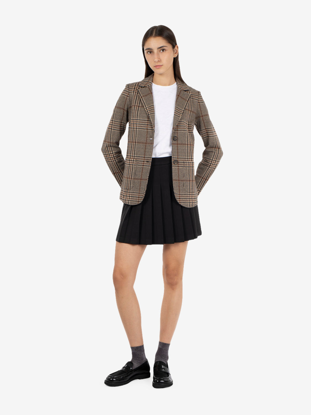 Brown check single-breasted blazer