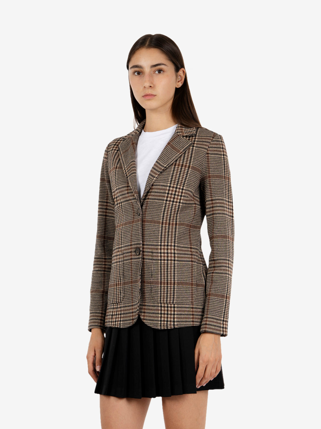 Brown check single-breasted blazer