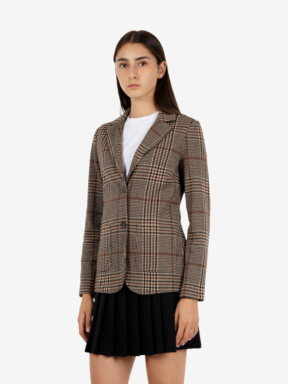 Brown check single-breasted blazer