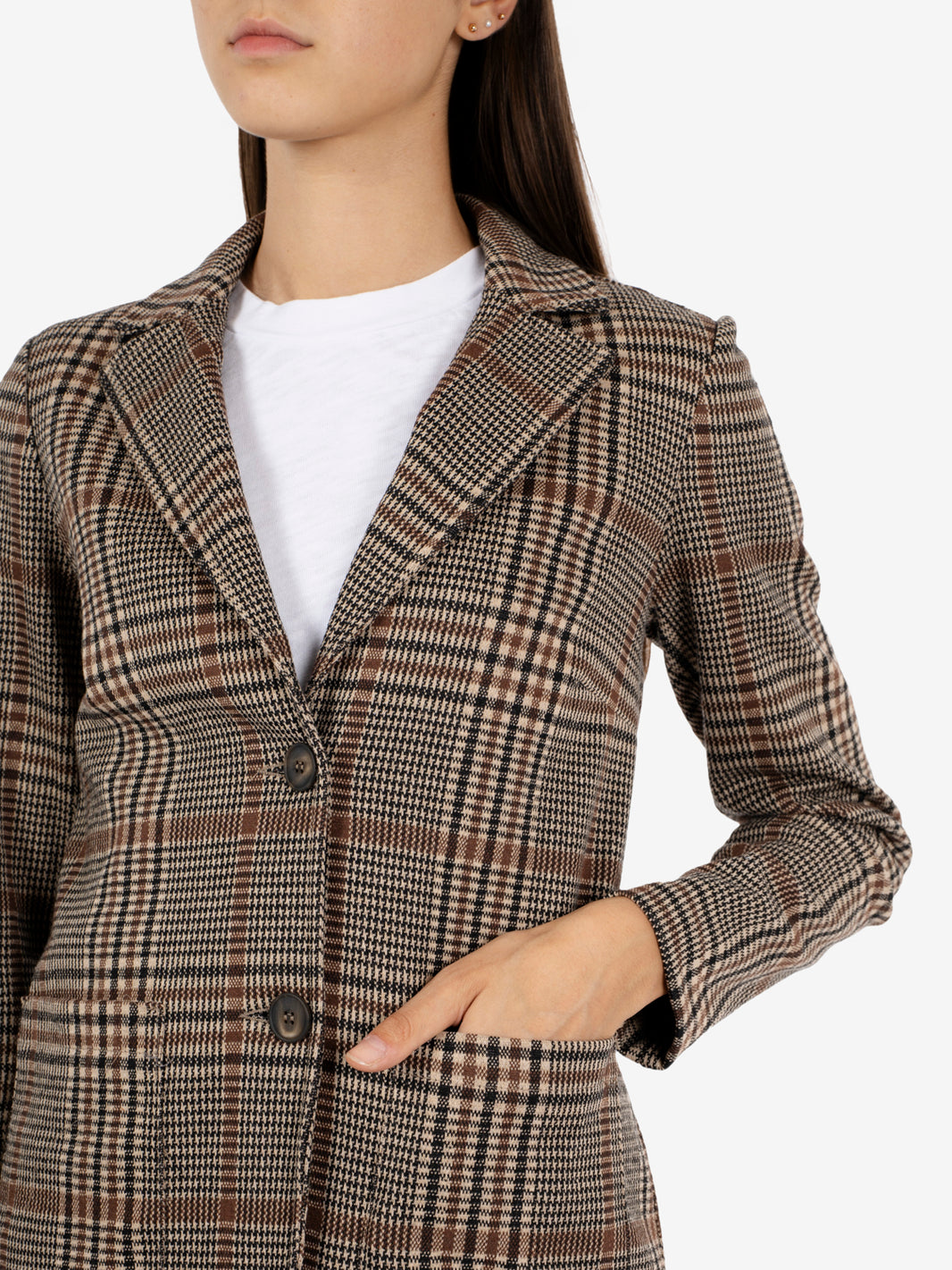 Brown check single-breasted blazer