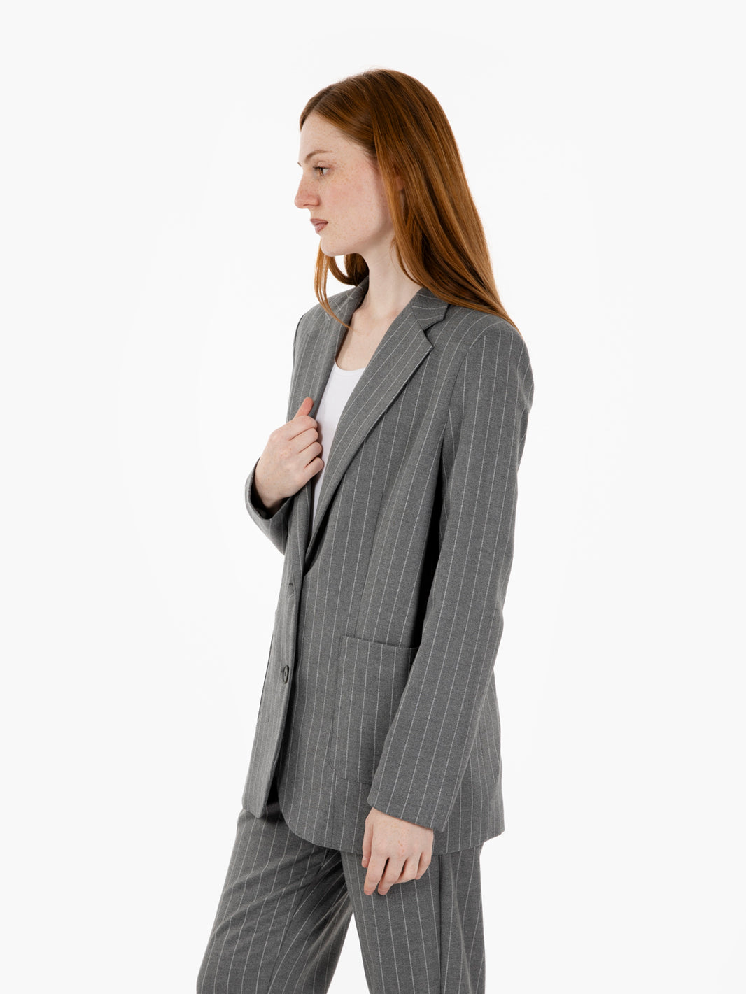 Grey pinstriped single-breasted blazer