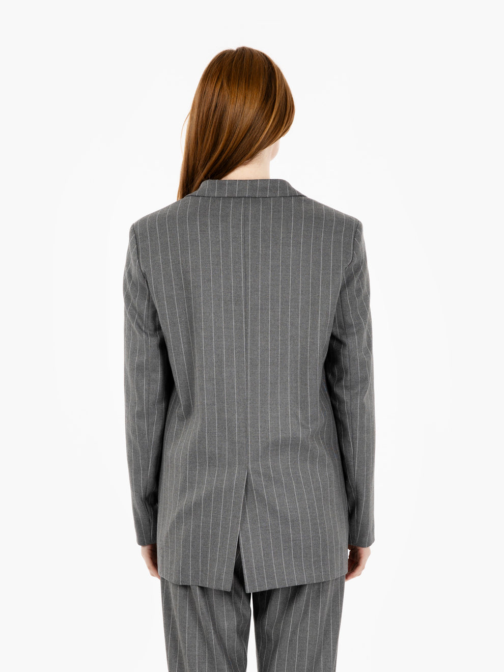 Grey pinstriped single-breasted blazer