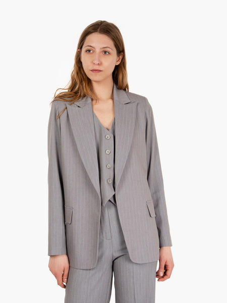 Blazer senza bottoni grigio gessato