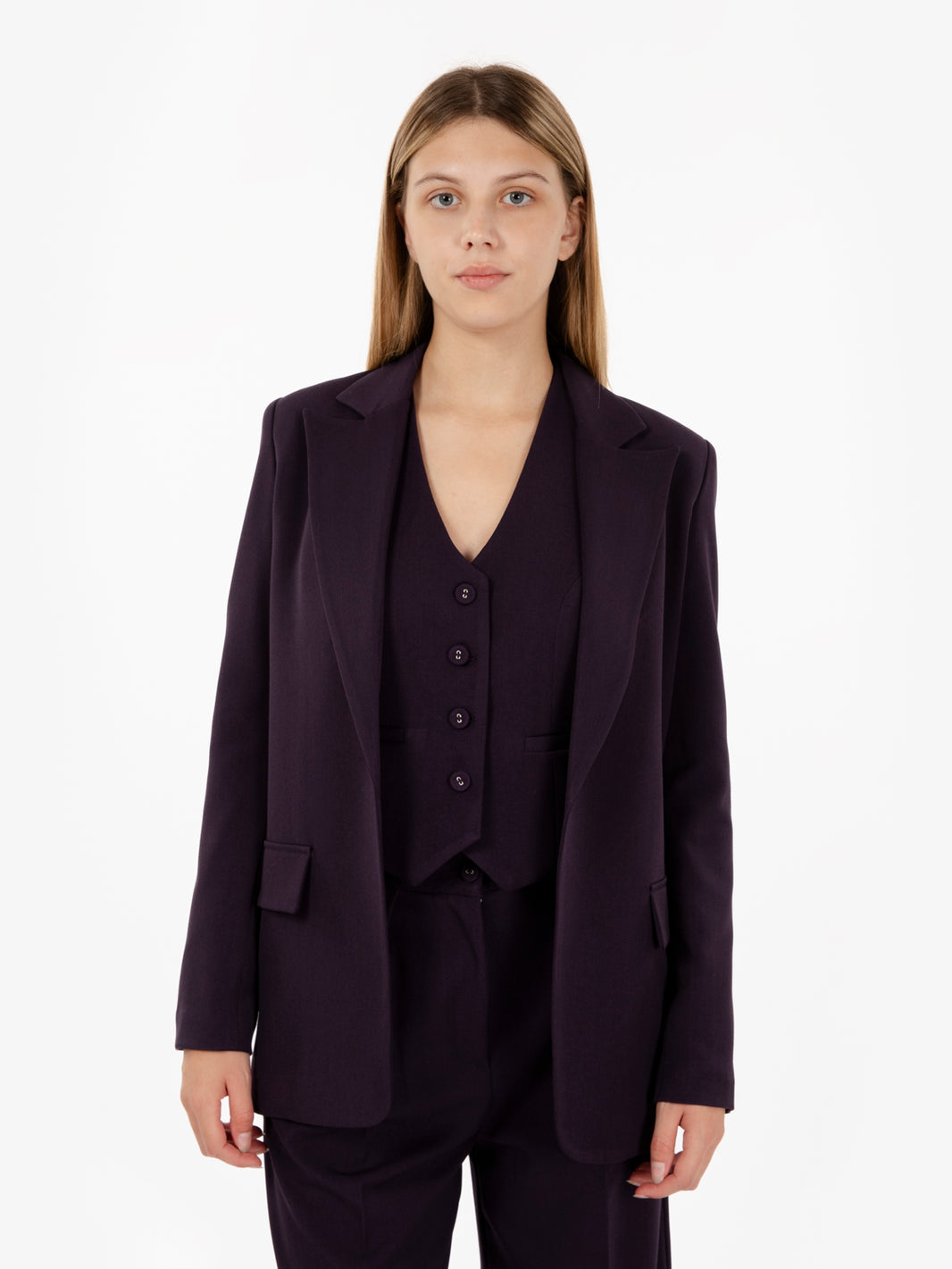Blazer senza bottoni melanzana