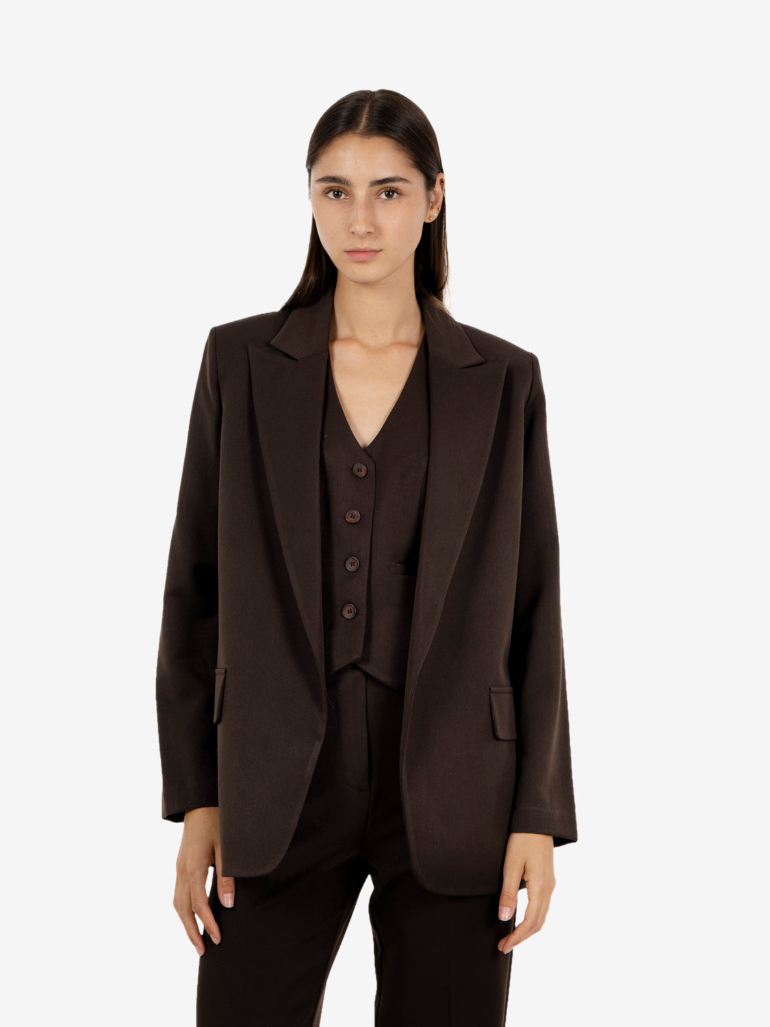Brown buttonless blazer