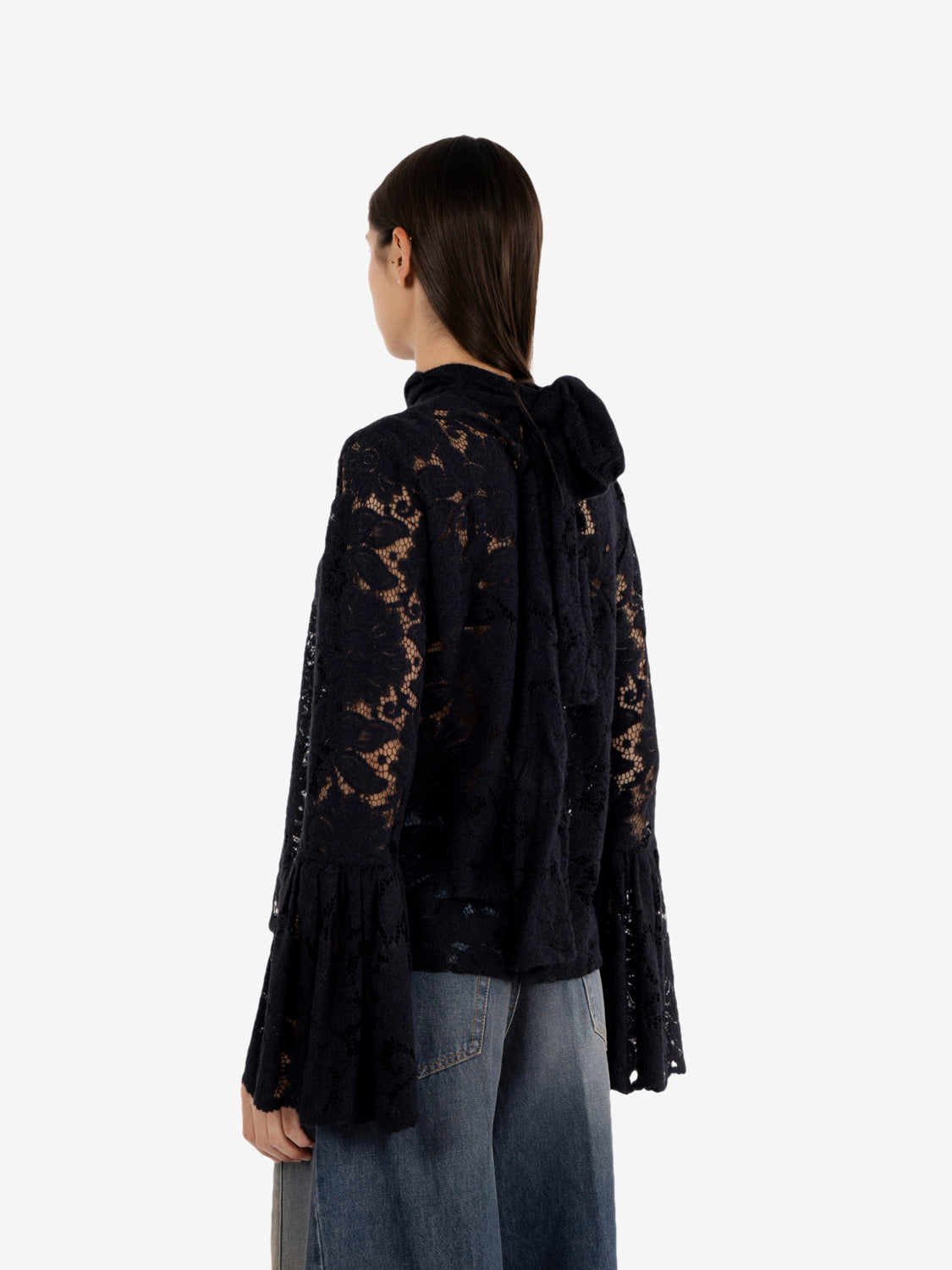 Blusa in pizzo con fusciacca nero