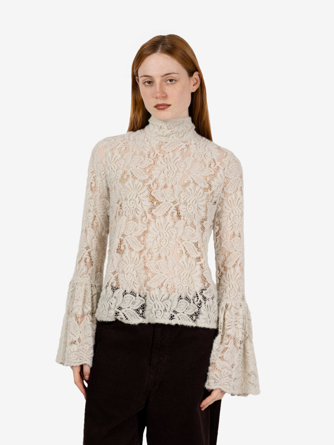 Cream lace blouse with sash
