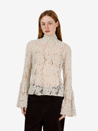 Blusa in pizzo con fusciacca panna