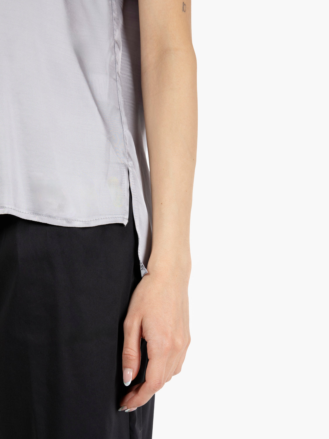 Pearl V-Neck Satin Blouse