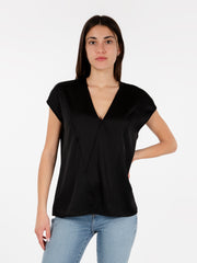 STIMM - Blusa mezze maniche satin nero