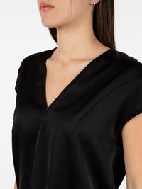 Black satin half sleeve blouse
