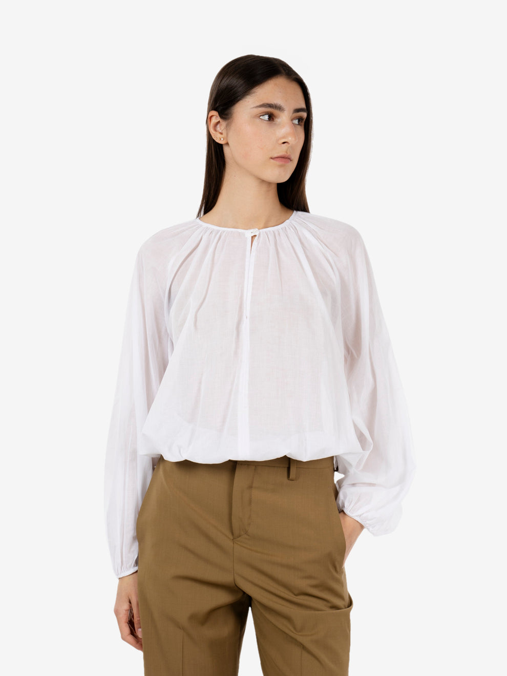 White muslin crop blouse
