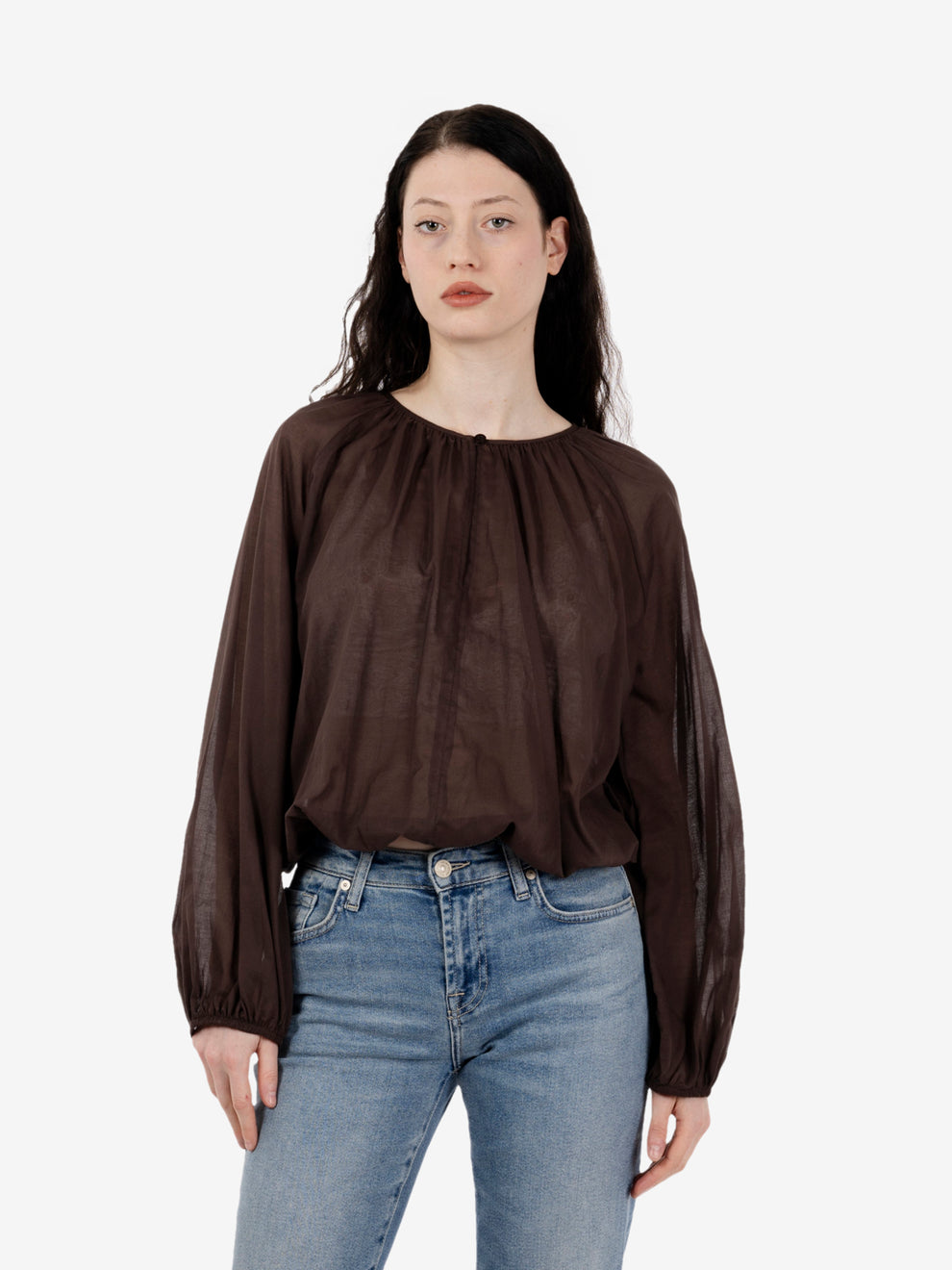 Blusa mussola crop moro