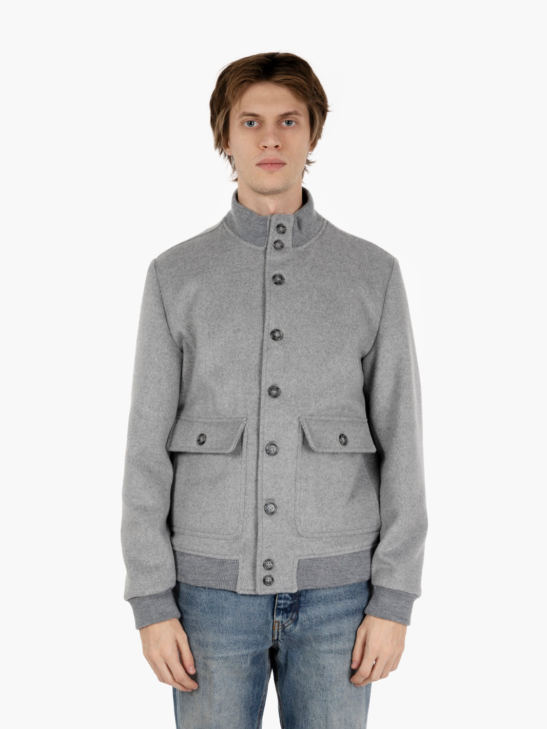 Bomber in panno con bottoni grigio