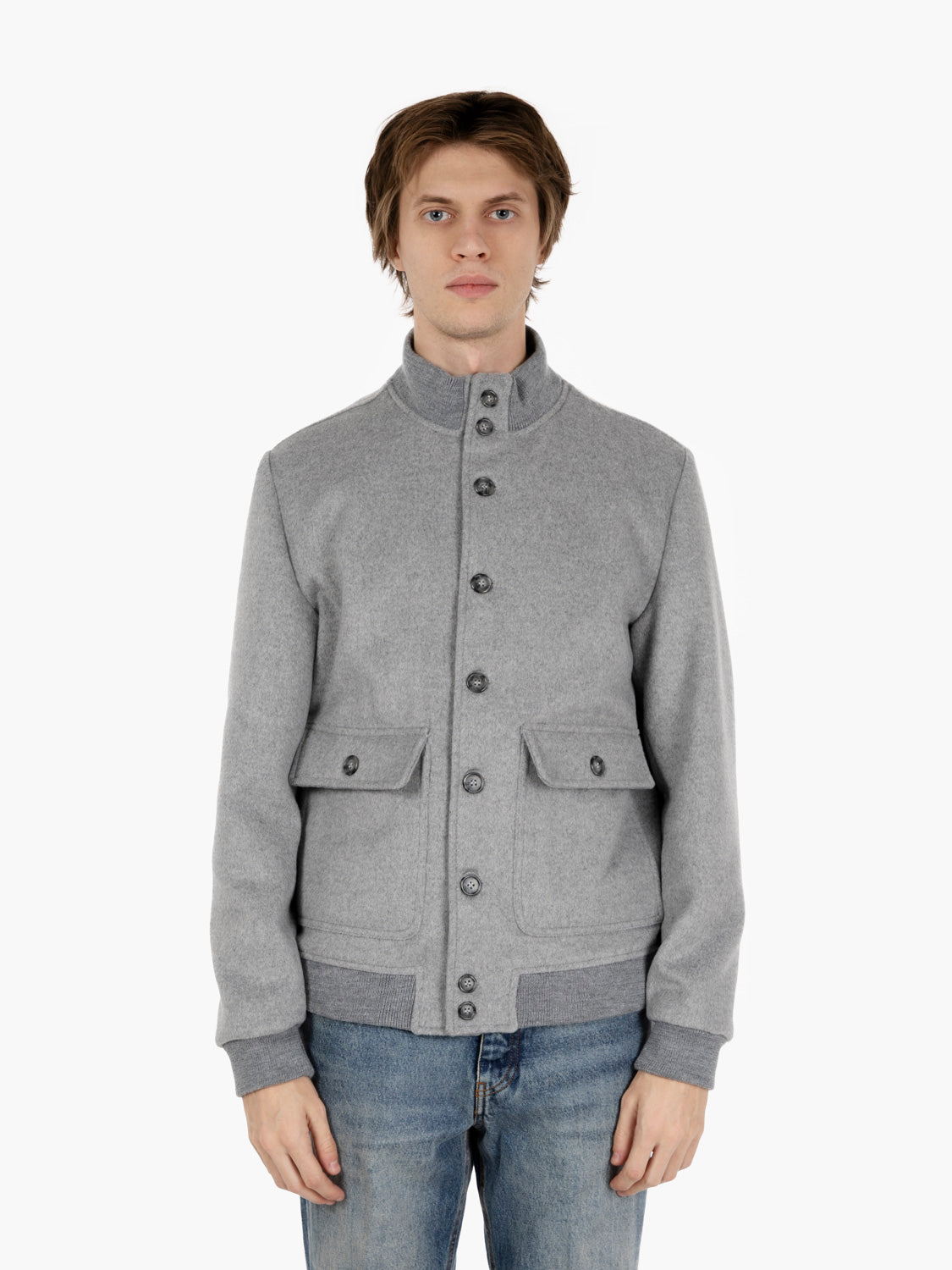 Bomber in panno con bottoni grigio