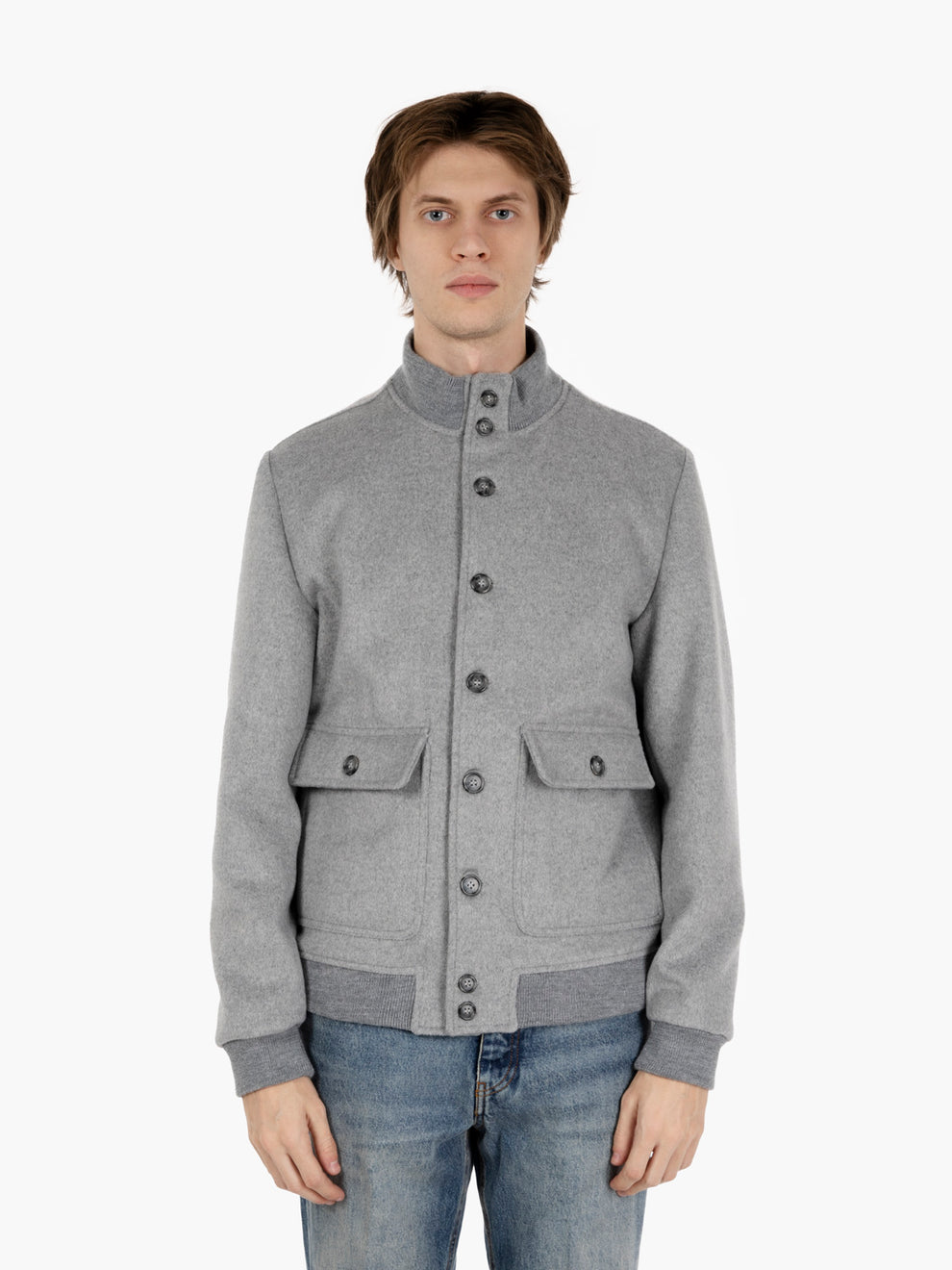 Bomber in panno con bottoni grigio