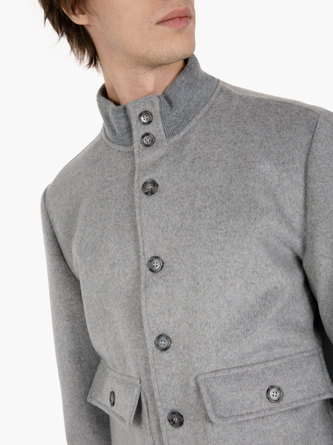 Bomber in panno con bottoni grigio