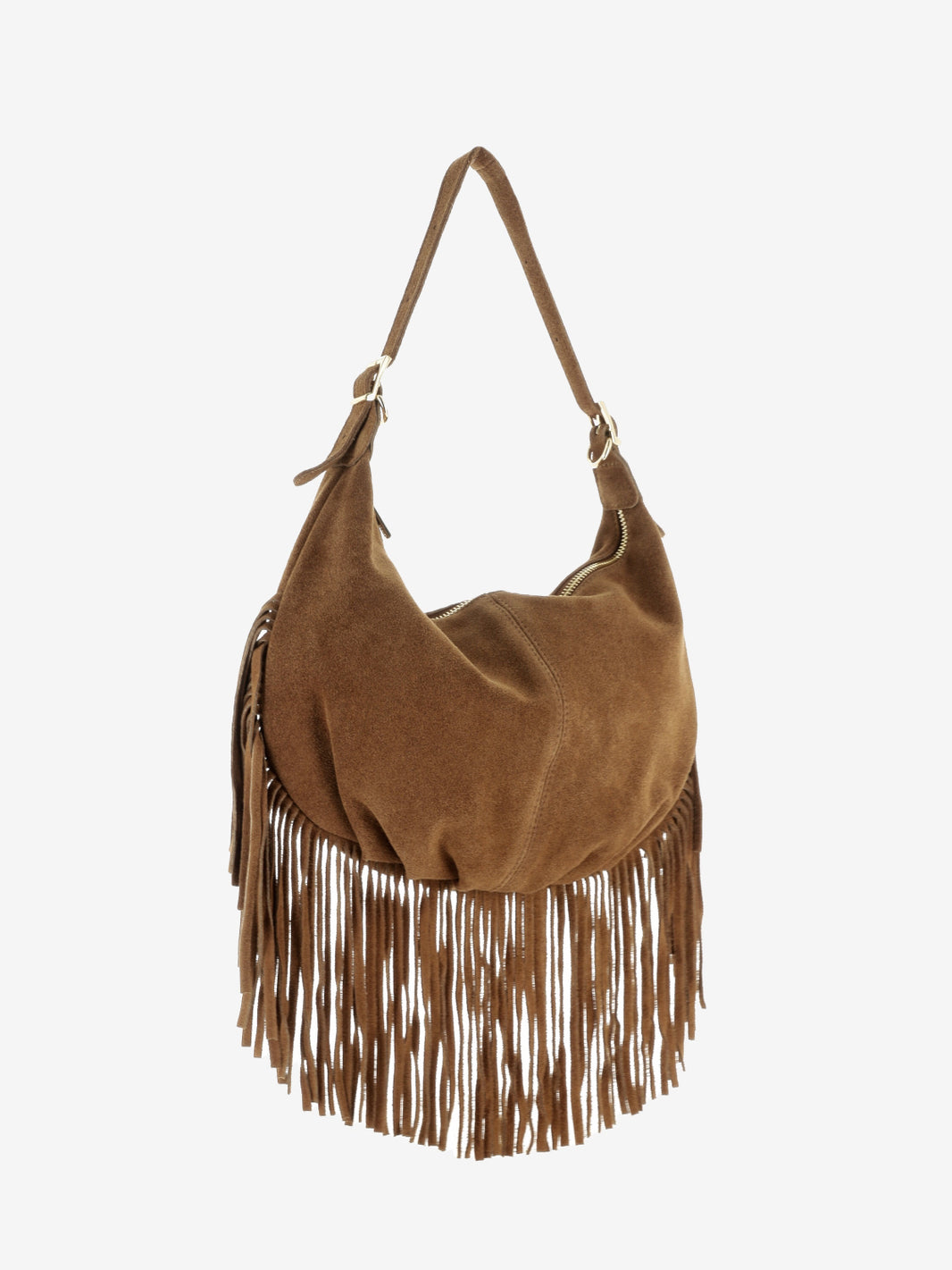 Borsa a spalla con frange in camoscio cuoio