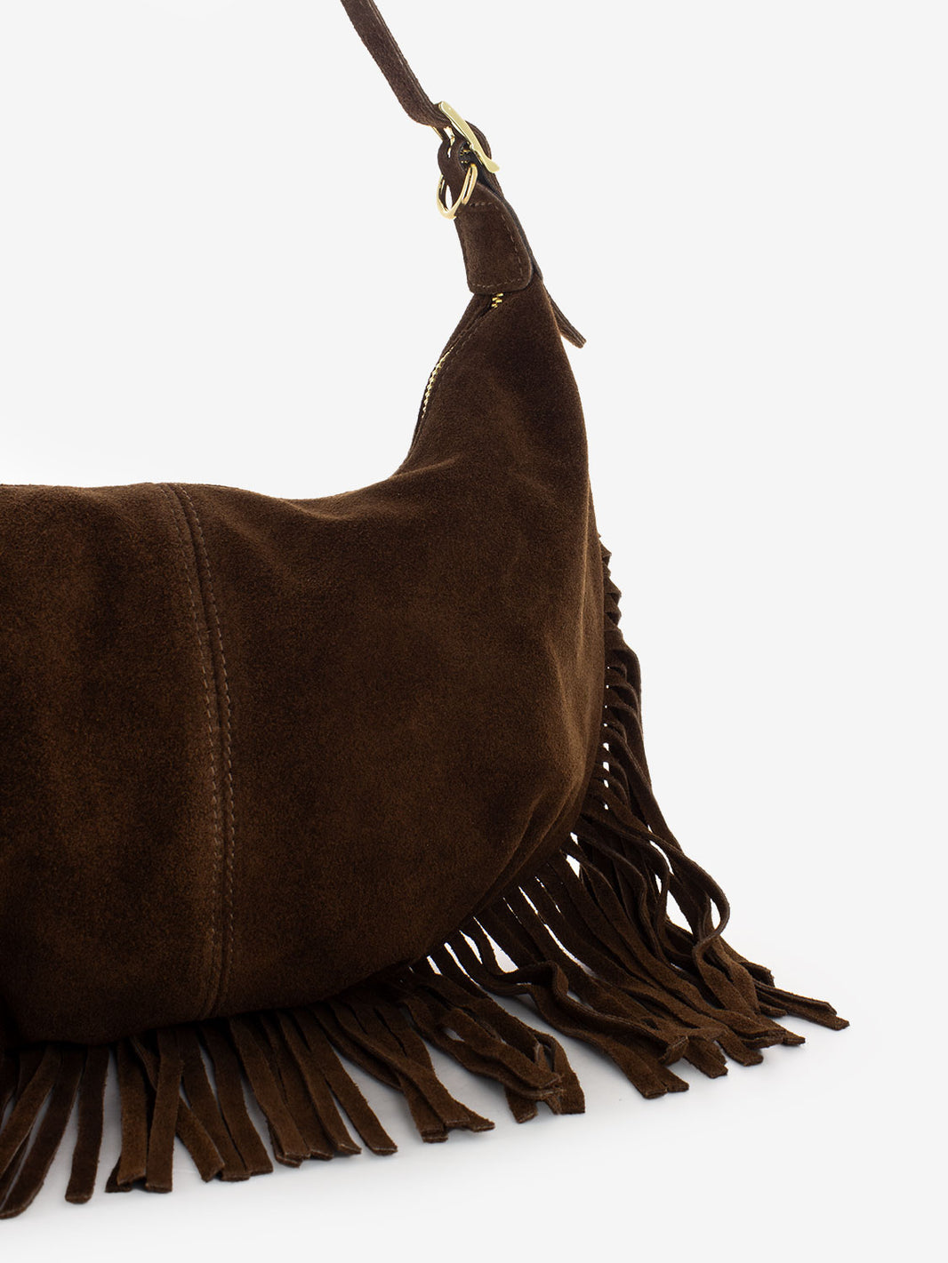 Brown suede fringed shoulder bag