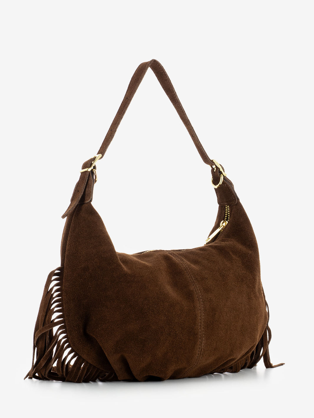 Brown suede fringed shoulder bag