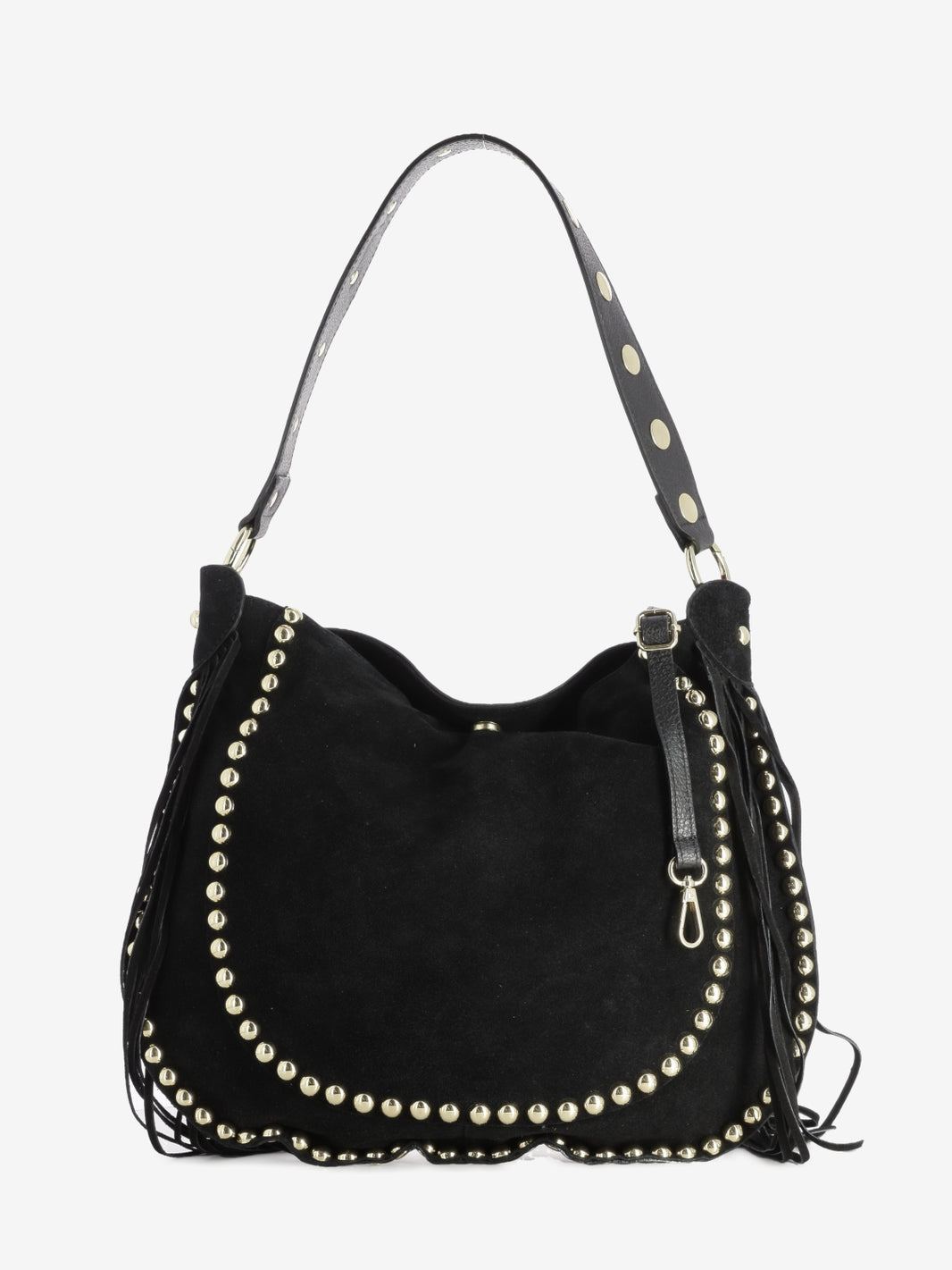 Black studded and fringed bag