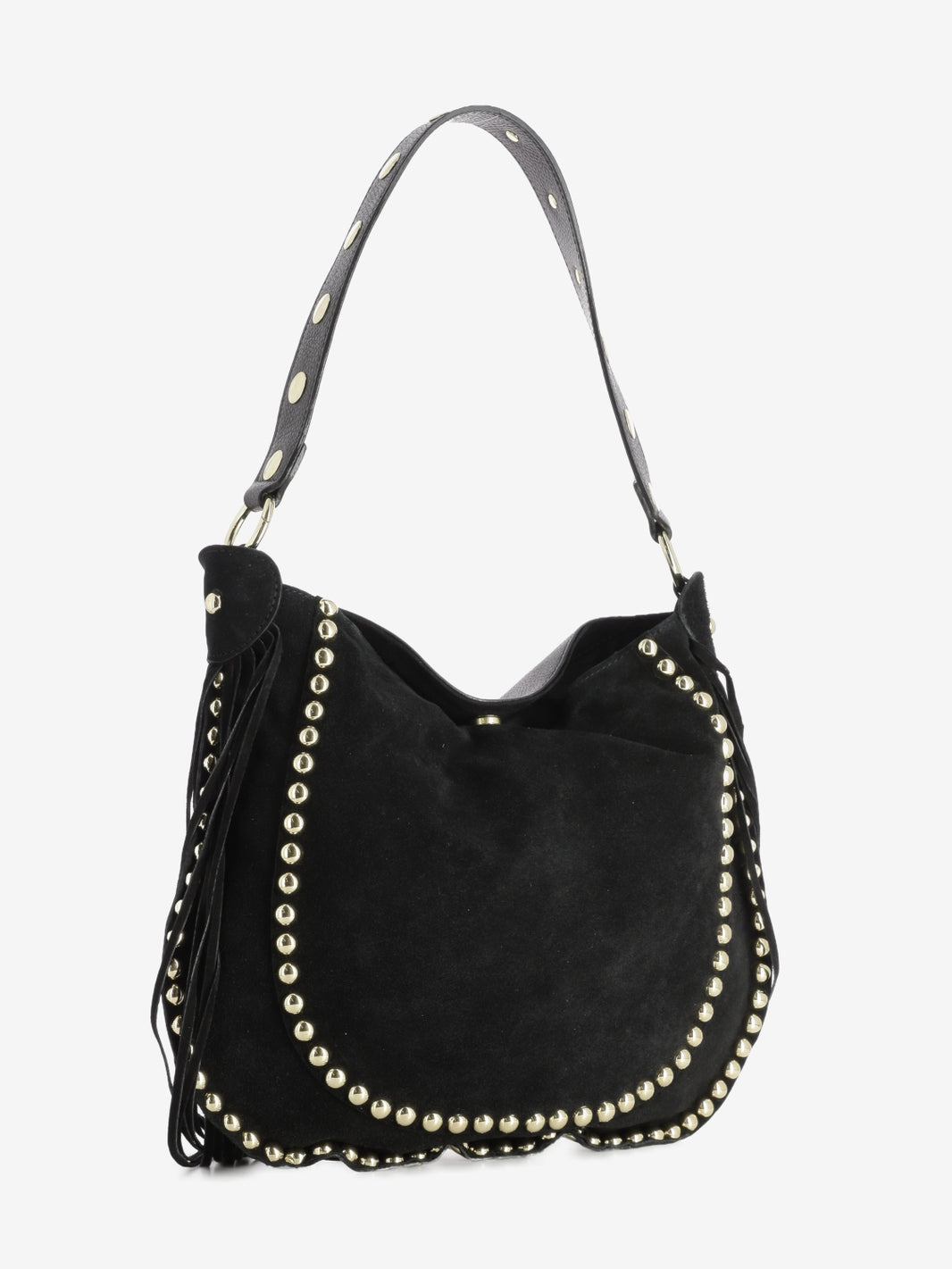 Black studded and fringed bag