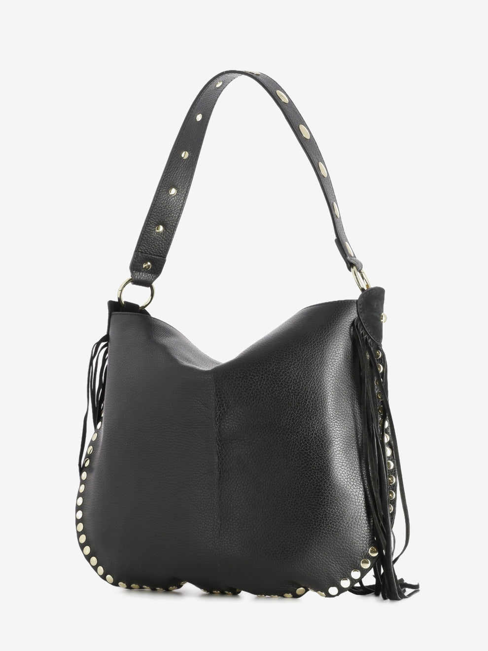 Borsa con borchie e frange nera