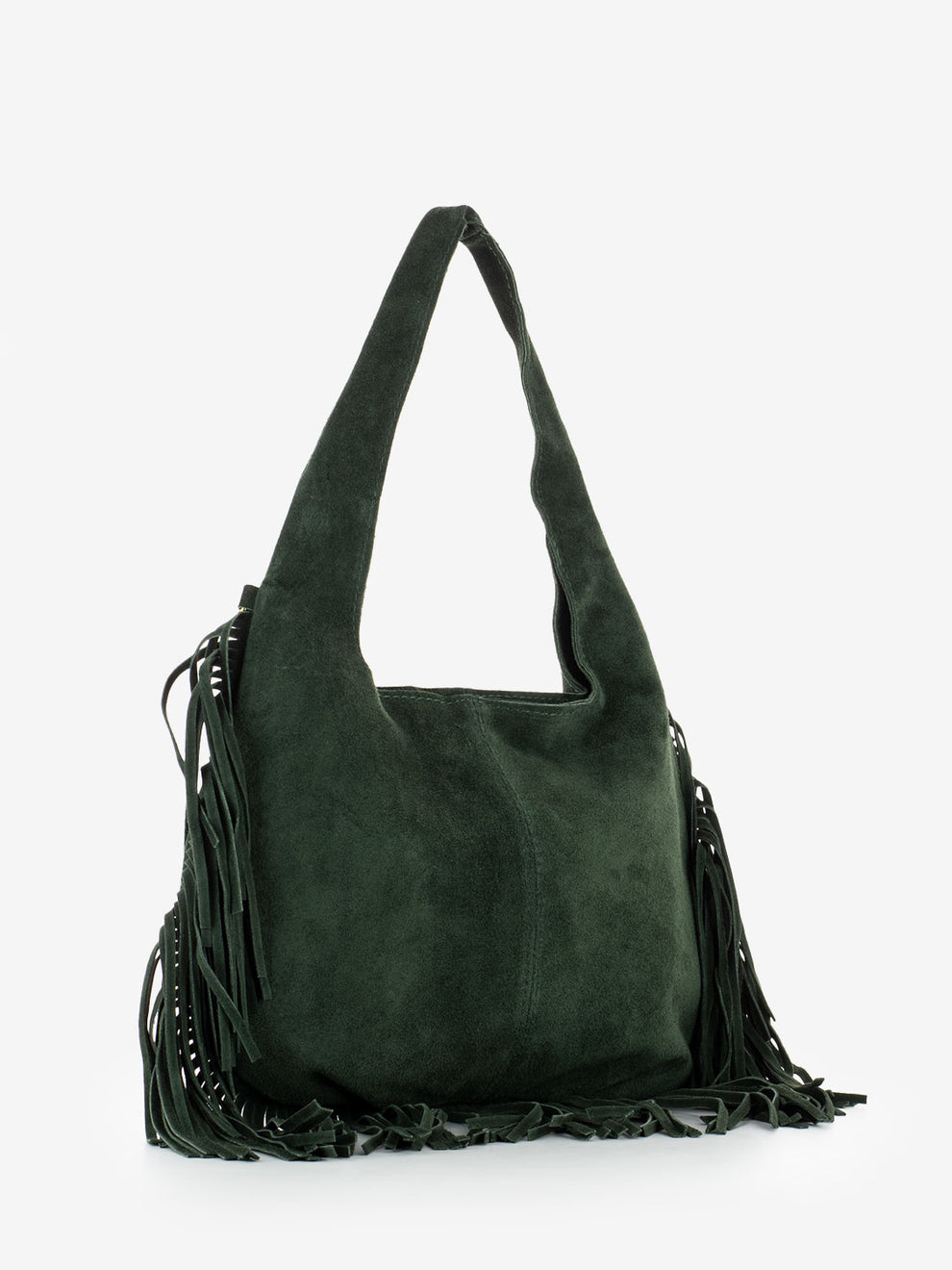 Dark olive suede fringe bag