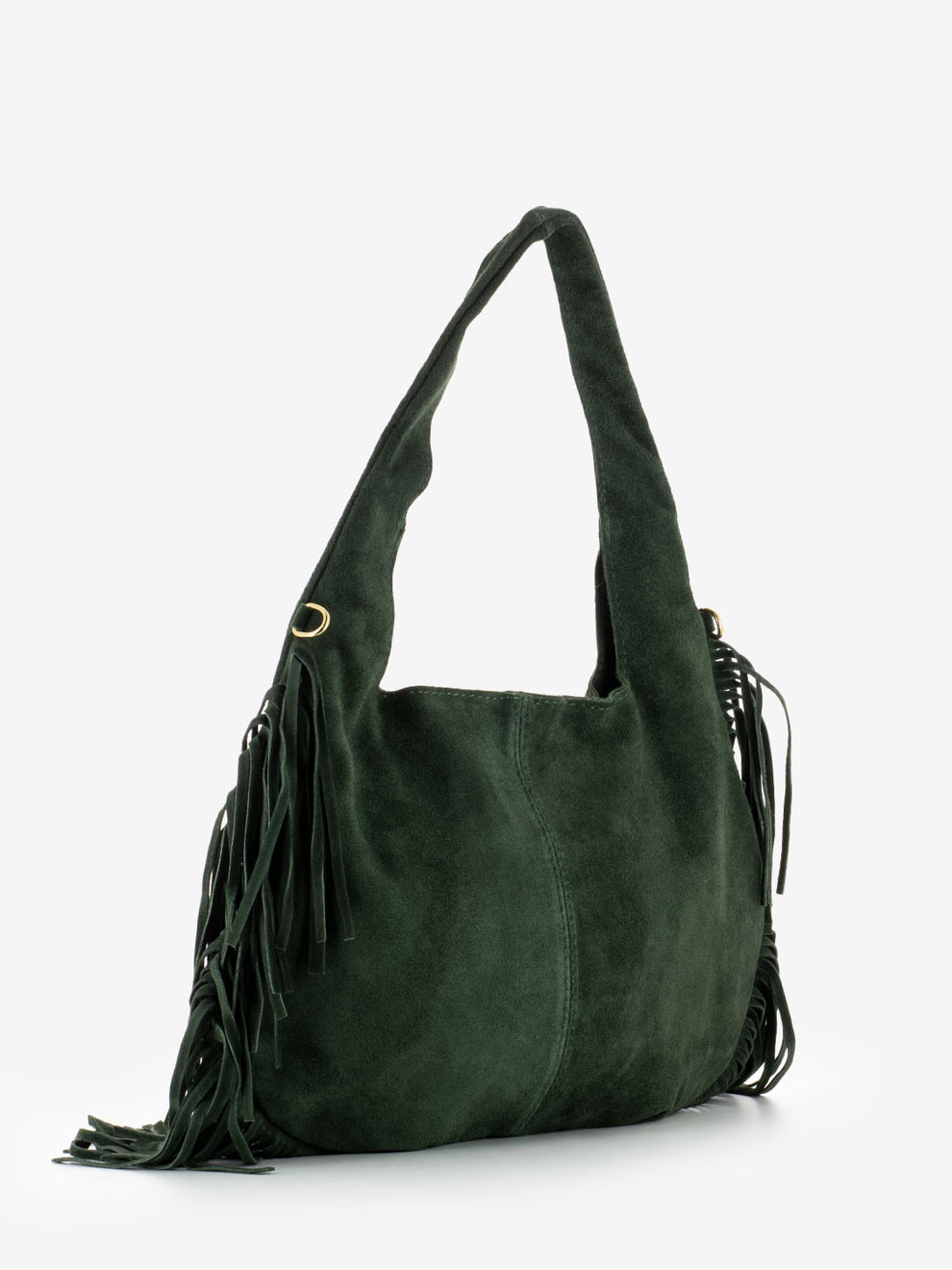 Dark olive suede fringe bag