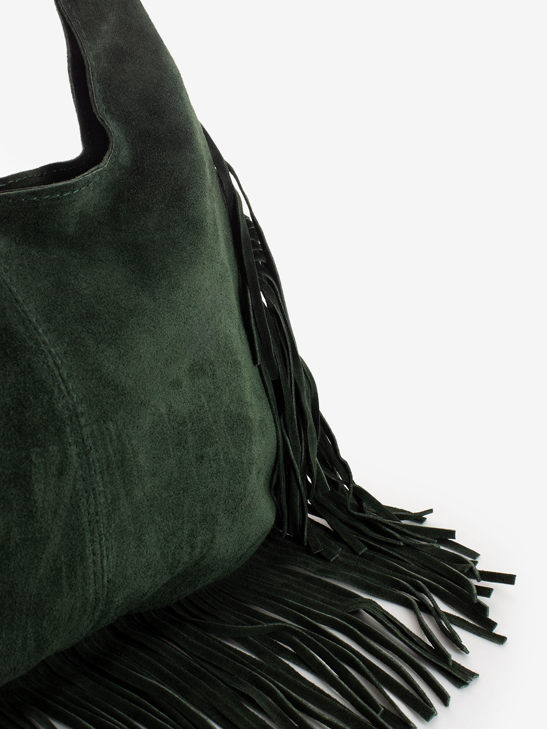 Dark olive suede fringe bag
