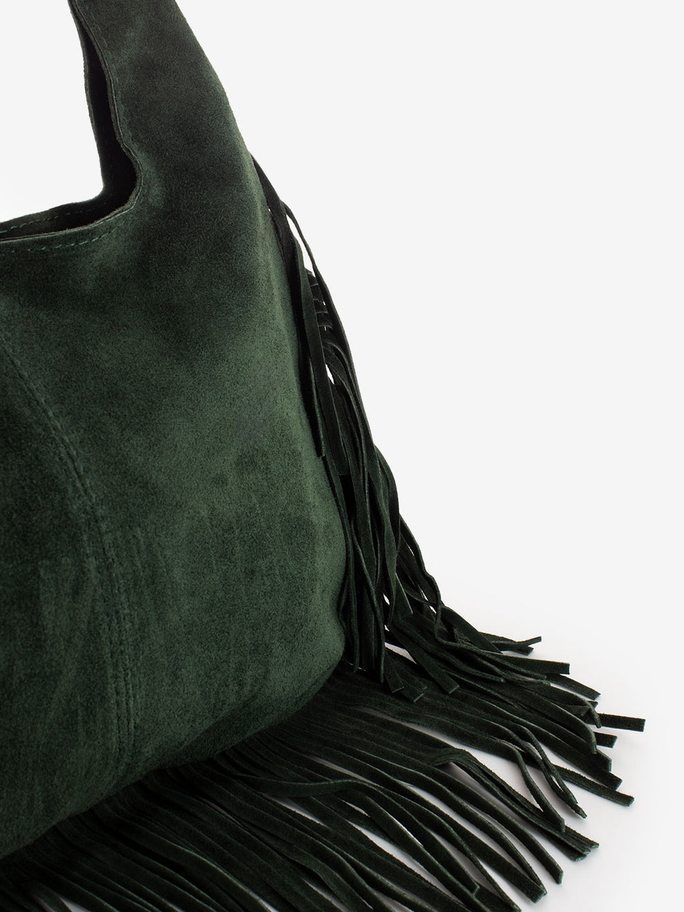 Dark olive suede fringe bag