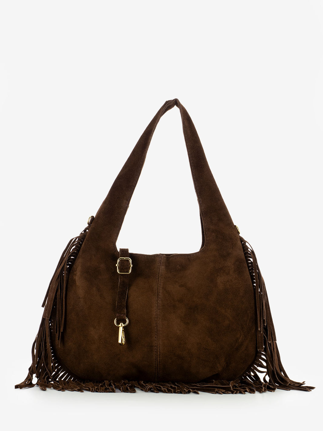 Borsa con frange in camoscio marrone