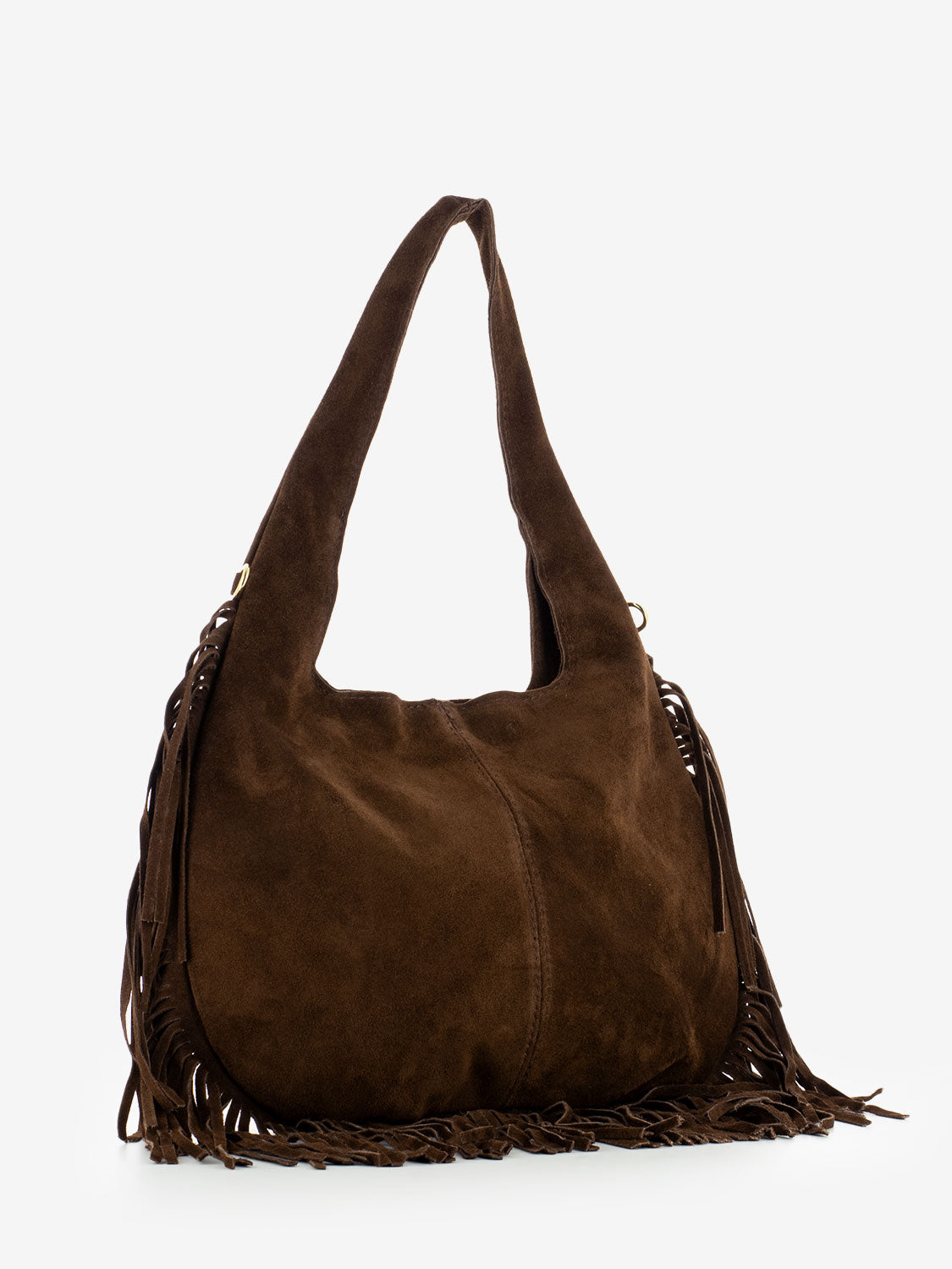 Brown suede fringed bag