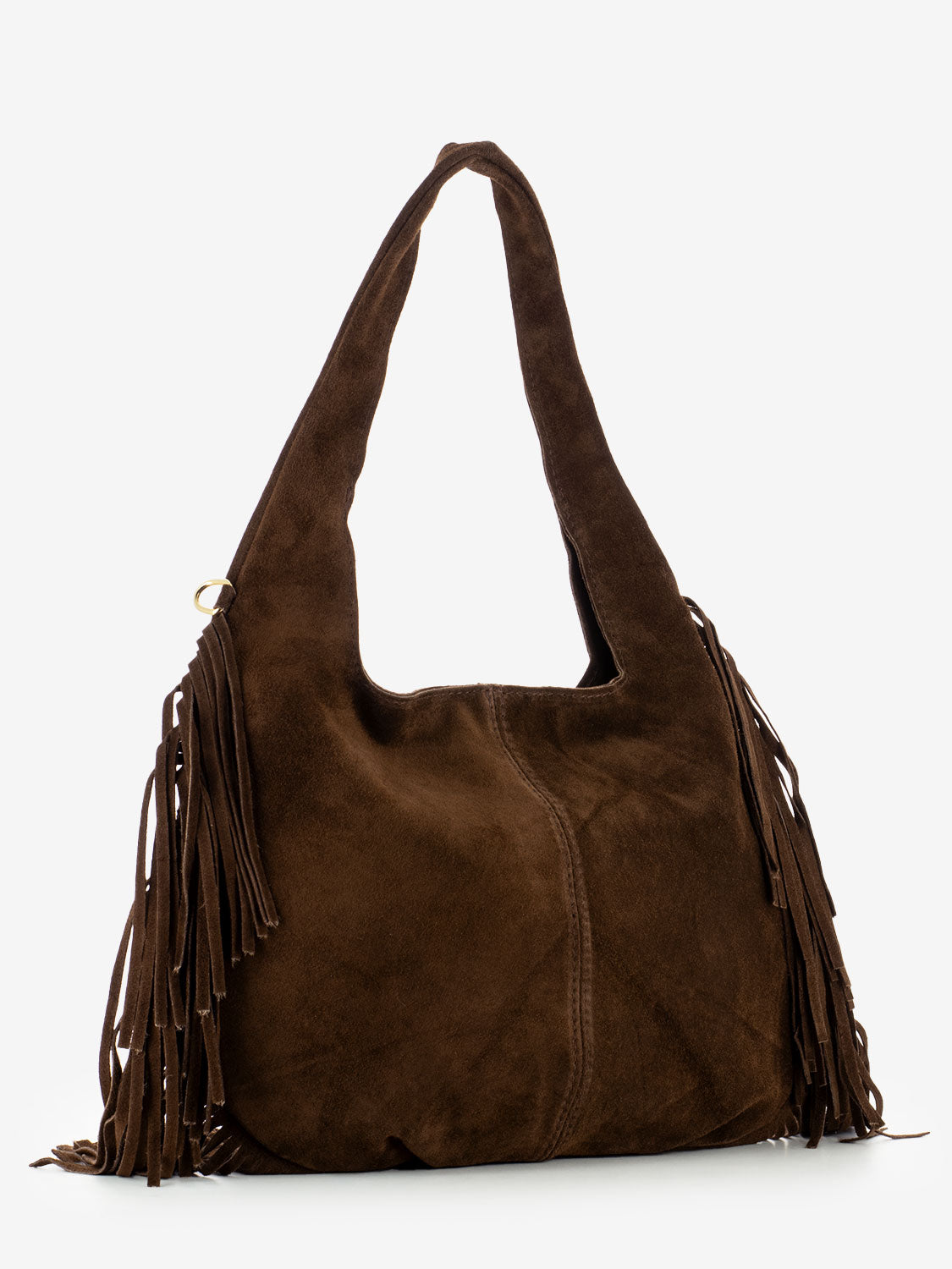Brown suede fringed bag
