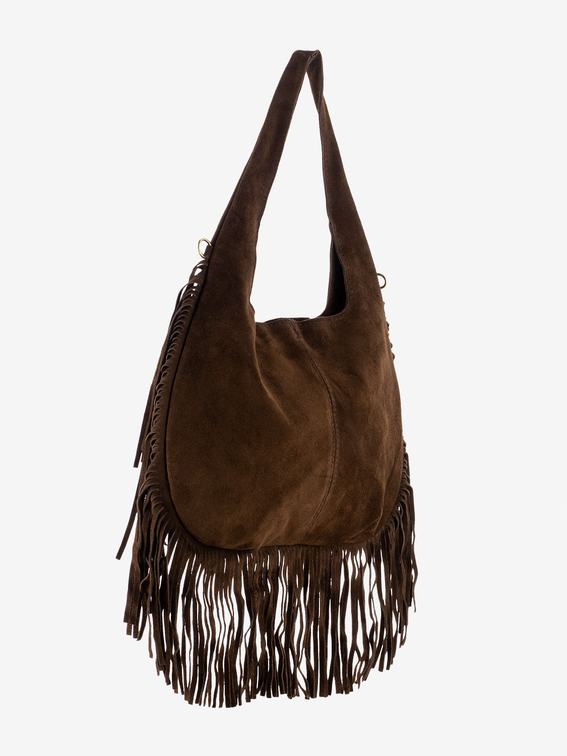 Brown suede fringed bag