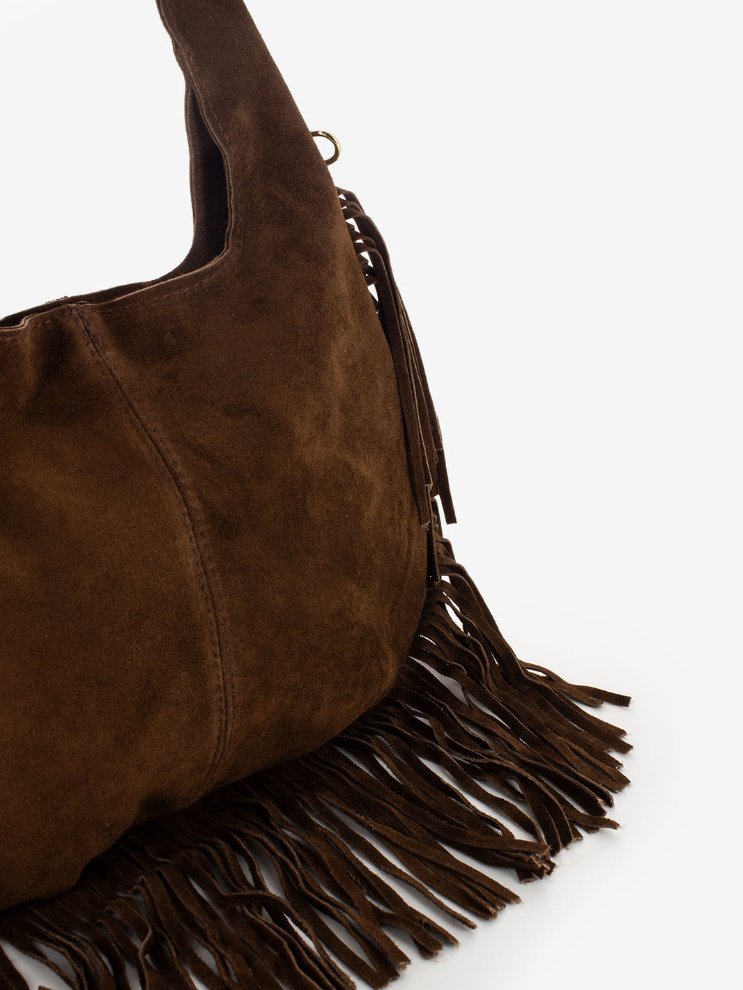 Borsa con frange in camoscio marrone