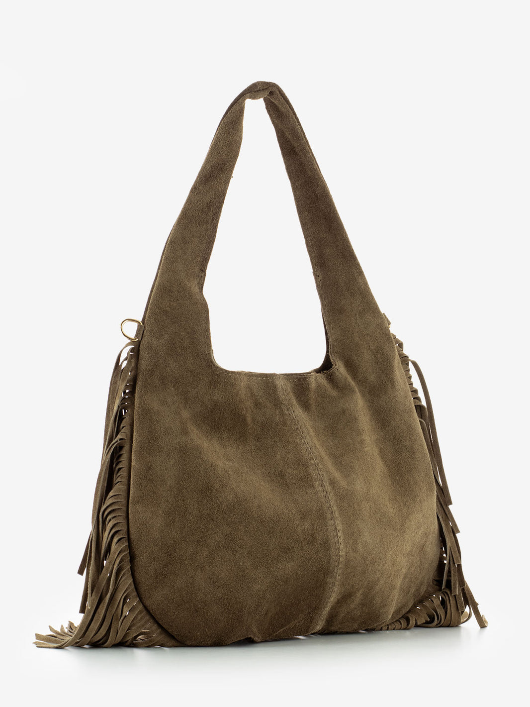 Borsa con frange in camoscio taupe