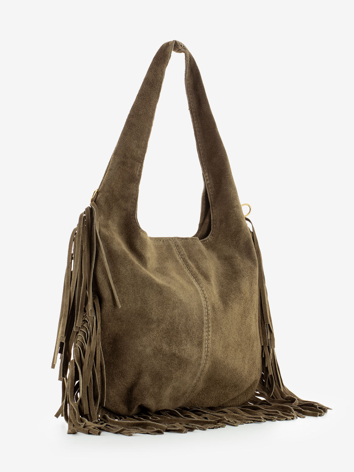 Taupe suede fringe bag