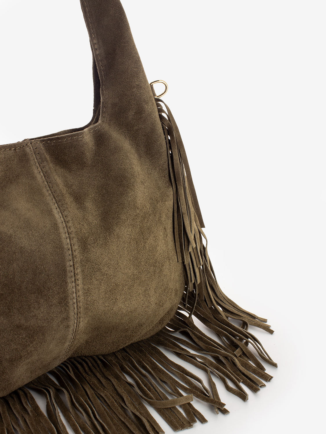 Taupe suede fringe bag