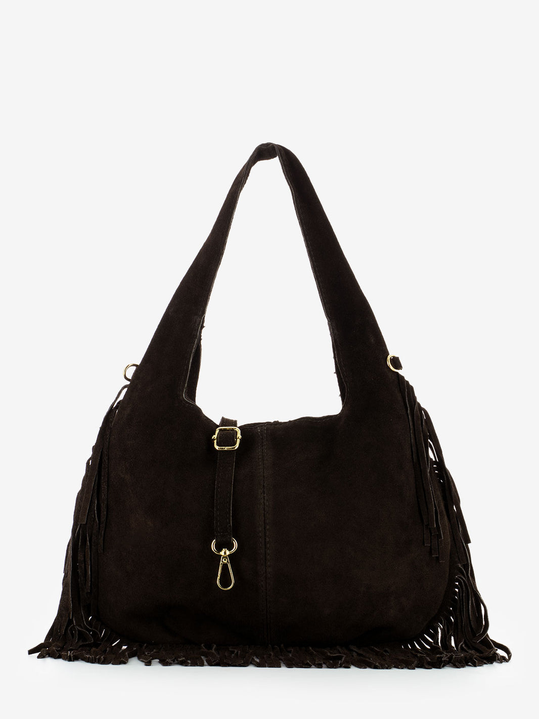Borsa con frange in camoscio testa di moro