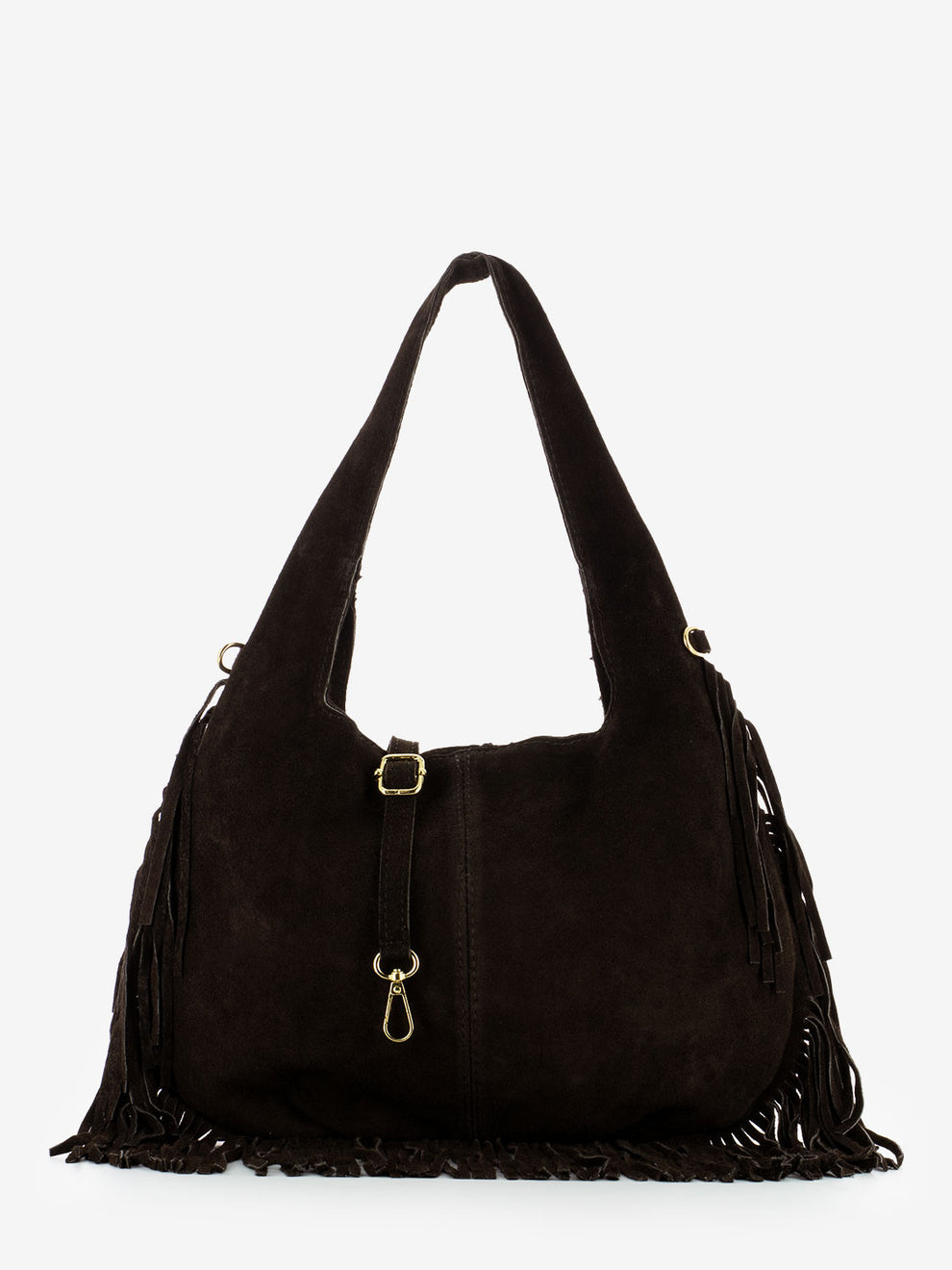 Dark brown suede fringed bag