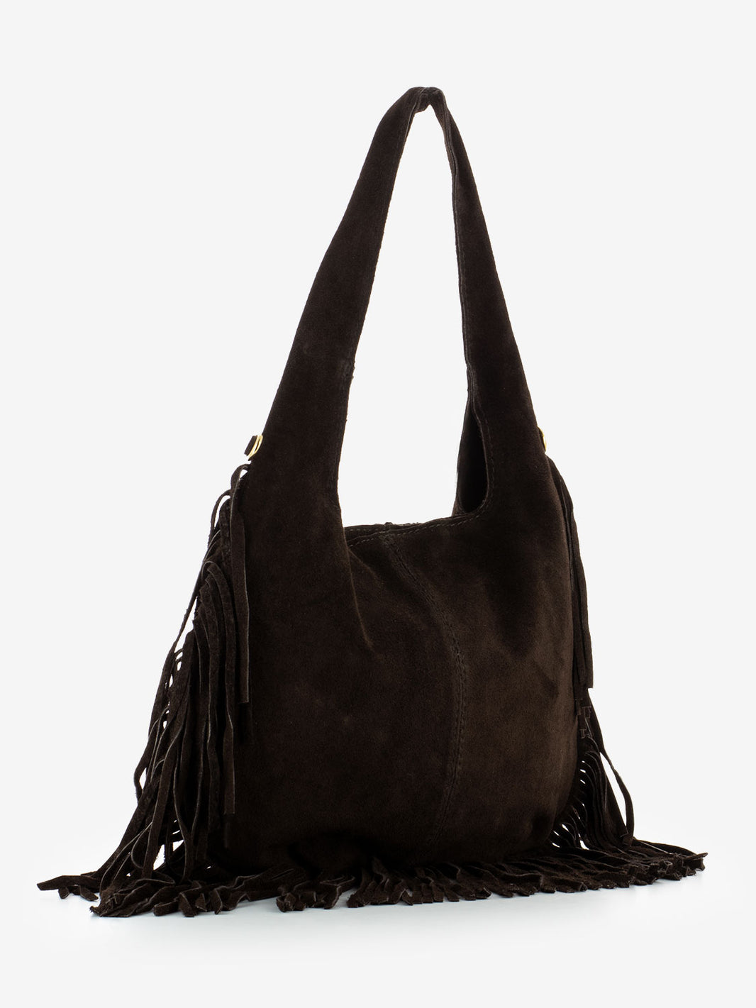 Borsa con frange in camoscio testa di moro