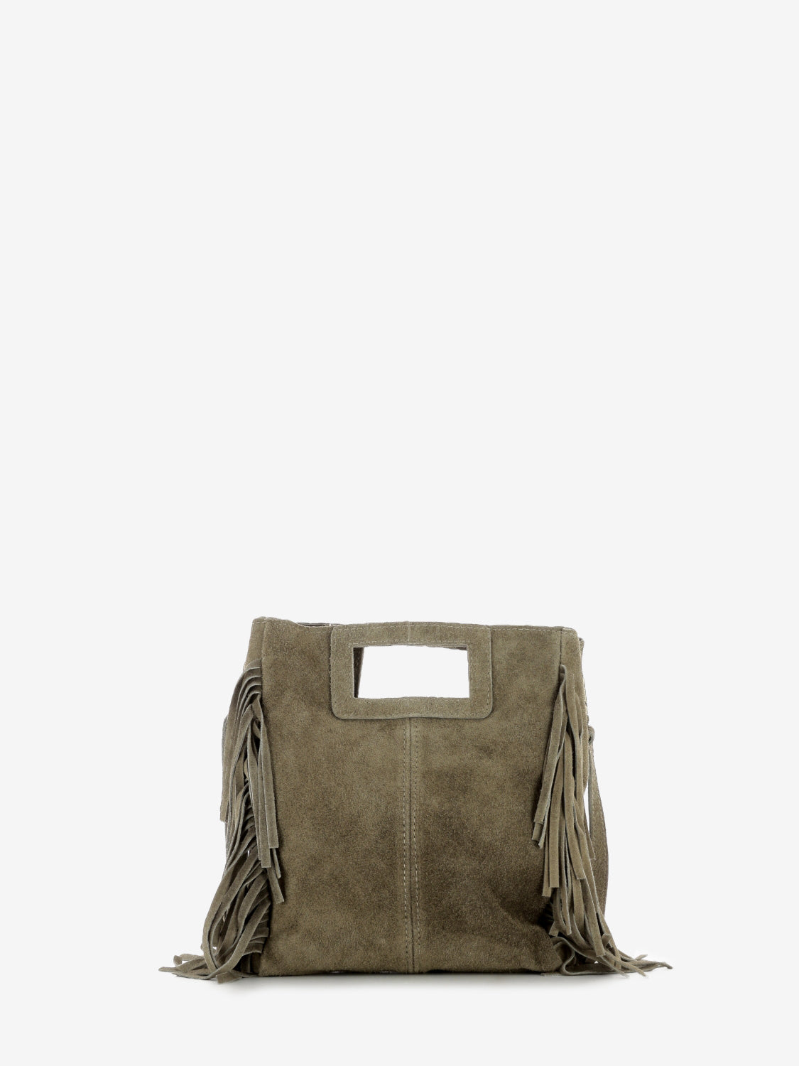 Beige fringed suede bag