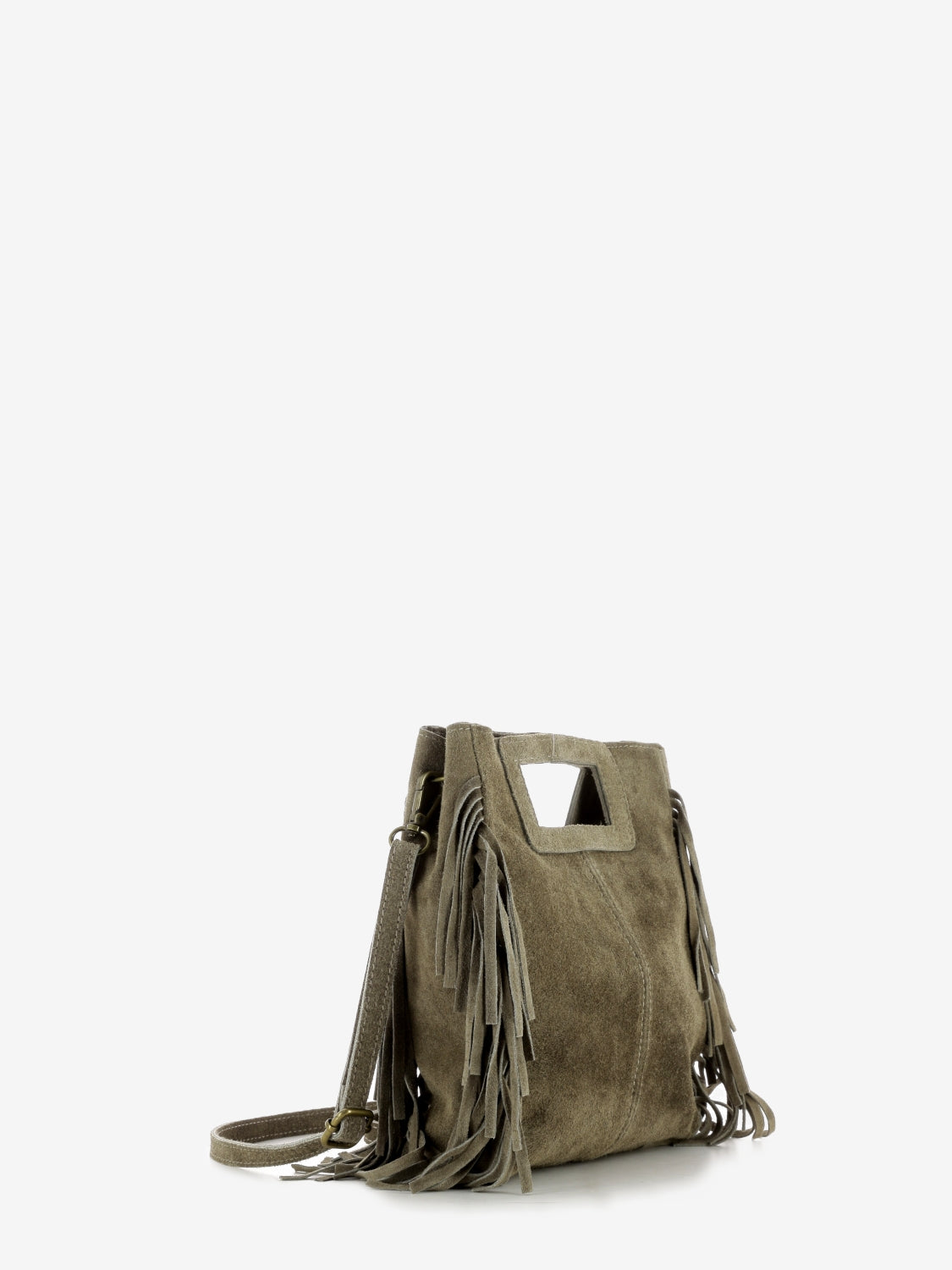 Beige fringed suede bag