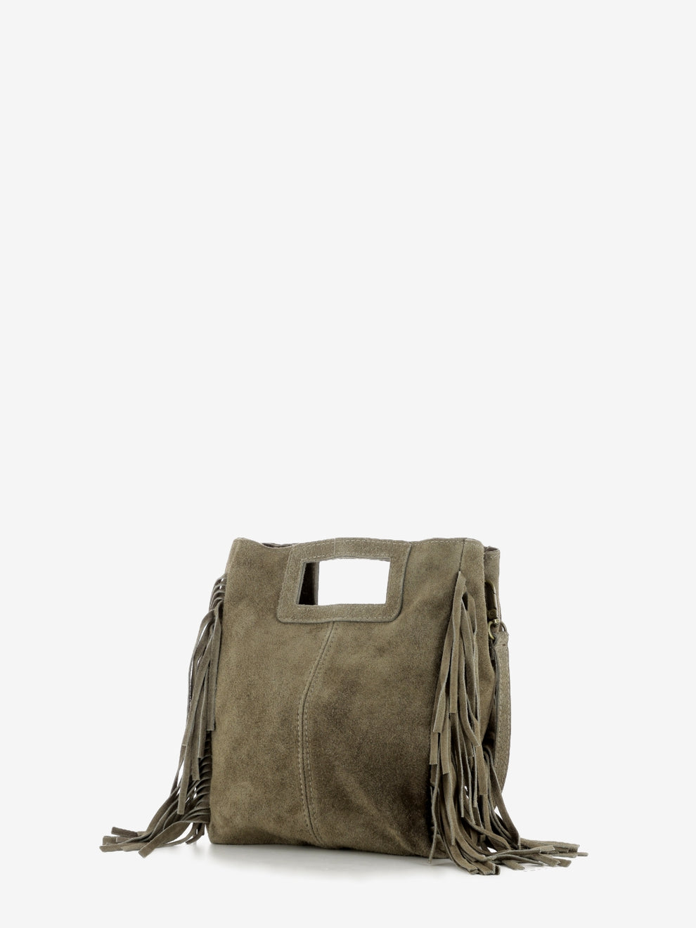 Beige fringed suede bag