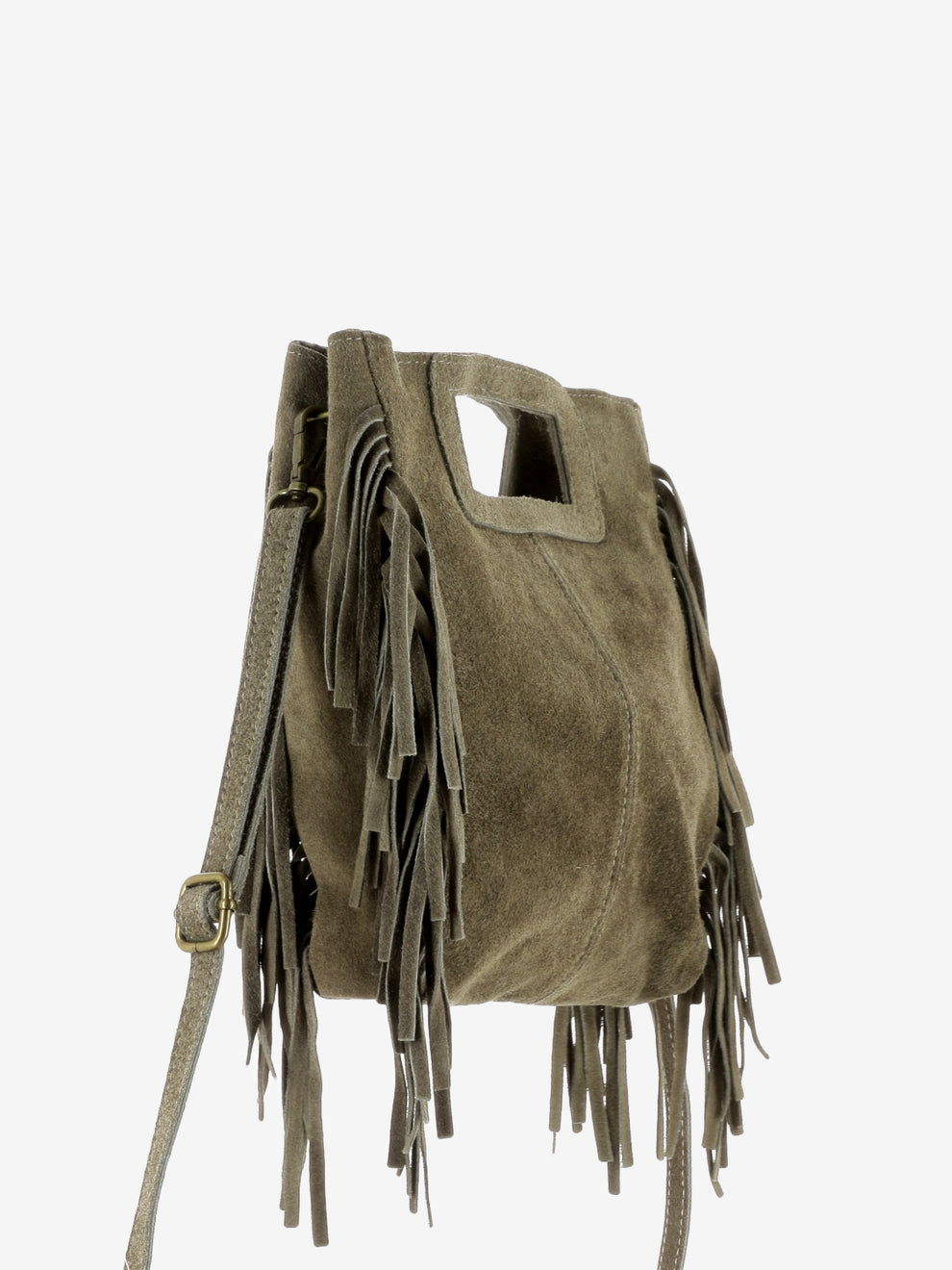 Beige fringed suede bag