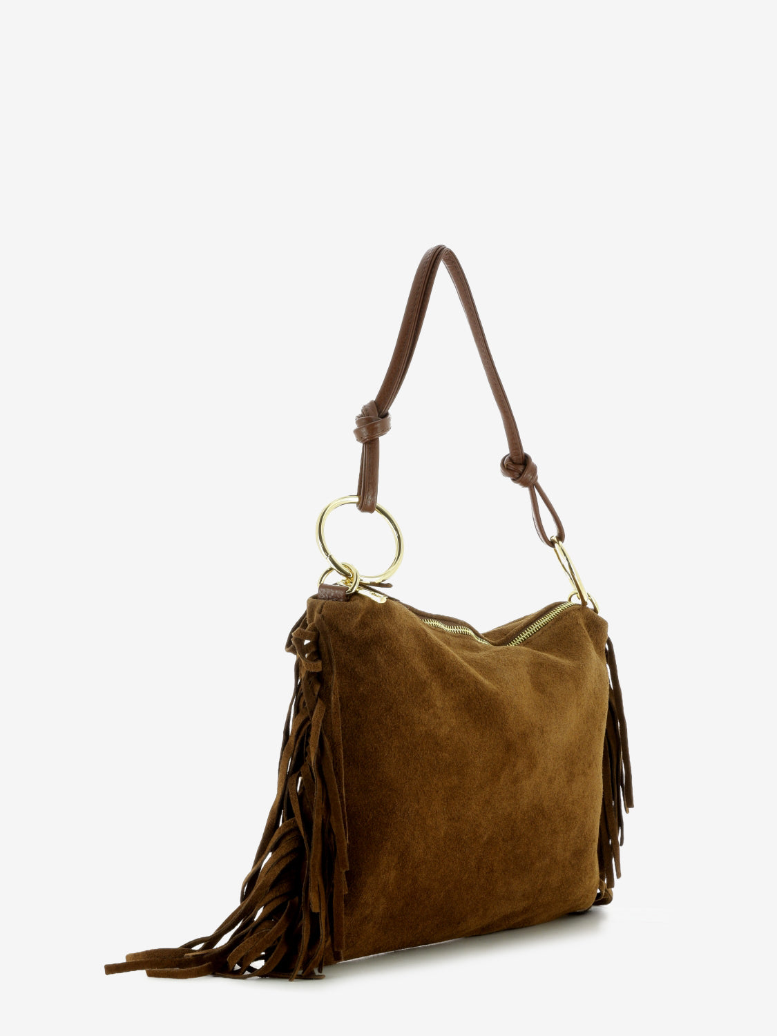 Borsa in suede con frange marrone