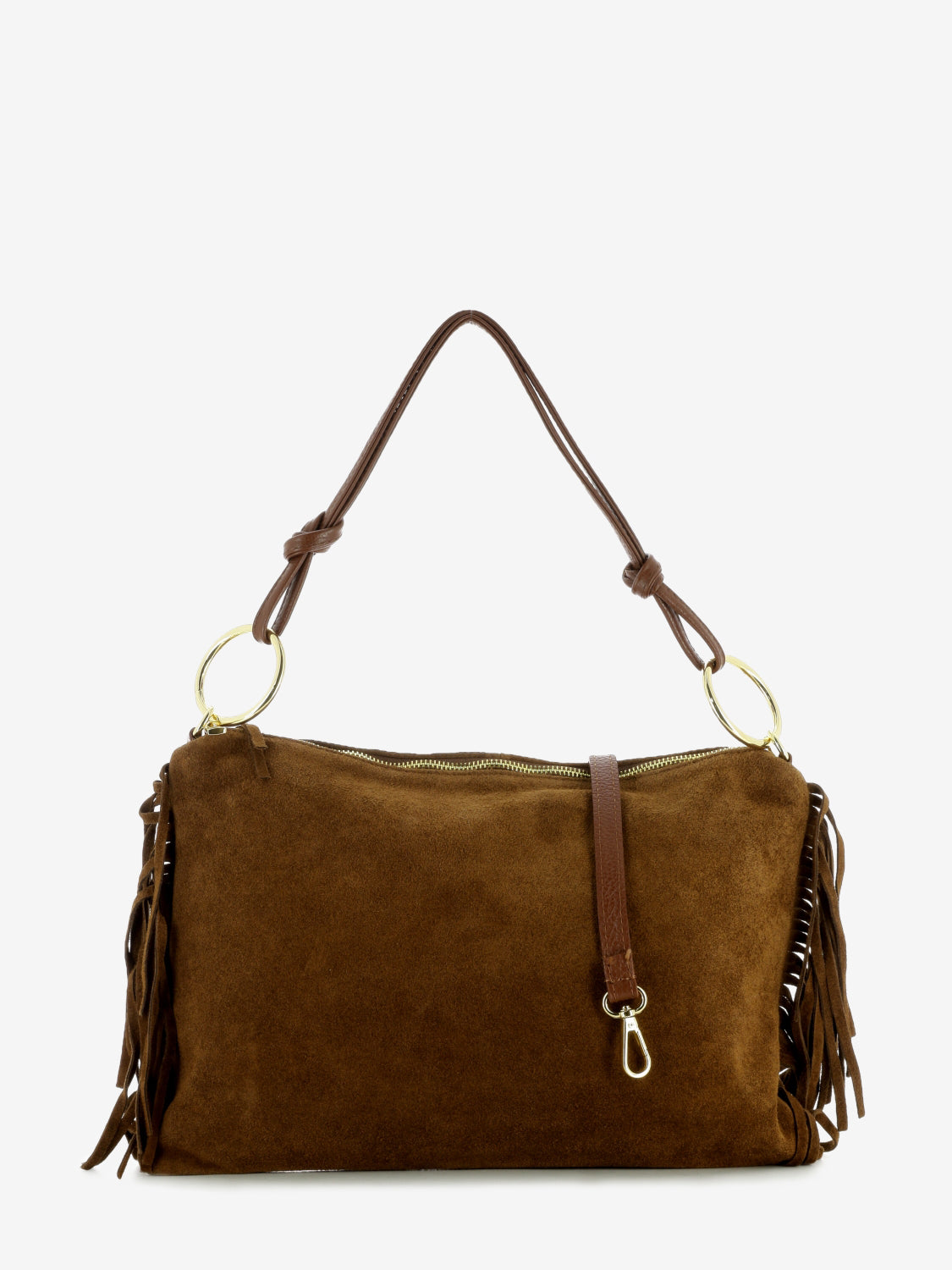 Borsa in suede con frange marrone